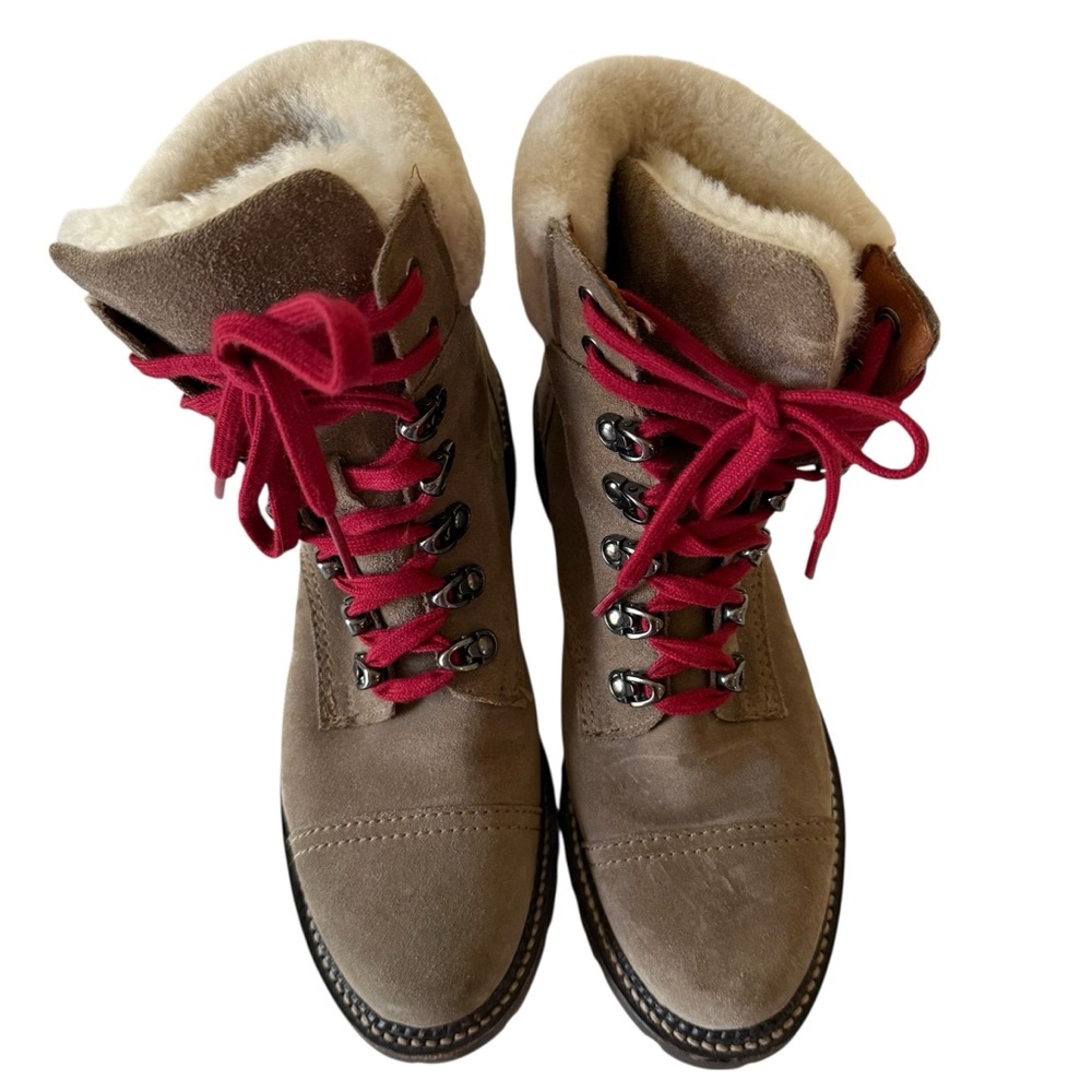 Frye Boots Womens Samantha Hiker Combat  Moto Taupe  Leather Casual SZ 8 - Picture 3 of 5